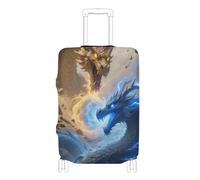 Elastic luggage covers for suitcases Scratch-Resistant Fit elastic suitcase covers travel essentials Fit 18-32 Inch Luggage, Cool blue gold dragon, M 22-24 in