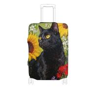 Elastic luggage covers Scratch-Resistant Fit suitcase covers travel essentials Fit 18-32 Inch Luggage, Black Cat and Flowers Oil Painting, M 22-24 in