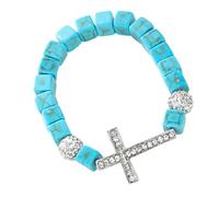 Elastic metal cross and turquoise stone beads. Flexible design. Can be worn from casual to formal, フリーサイズ