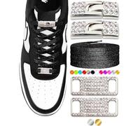 Elastic No Tie Shoe Laces with Bling Diamond Locks & Charms for Women's Sneakers, 02 Glitter Black-silver, 105