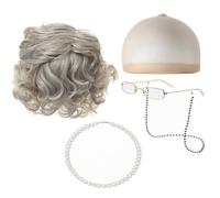 Elastic Old Lady Hairpiece Set, Light Gray Short Curly Five-piece Set