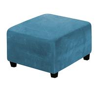 Elastic Ottoman Cover Thick ProtectiveSlipcover for Ottoman Stool Cozy Velvet Sofa Protector for Living Room & BedroomBlueMum Size