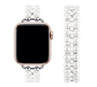 Elastic Pearl Beaded Band Compatible with Apple Watch 38mm 40mm 41mm, Woman Sparkling Bling Diamond Chain Solo Loop Stretch Bracelet Strap Replacement for iWatch Series 9 8 7 6 5 4 3 2 SE (38/40/41mm