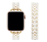 Elastic Pearl Beaded Band Compatible with Apple Watch 38mm 40mm 41mm, Woman Sparkling Bling Diamond Chain Solo Loop Stretch Bracelet Strap Replacement for iWatch Series 9 8 7 6 5 4 3 2 SE