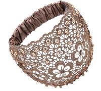 Elastic Pearl Lace Headband, Wide Hollow Hair Accessory For Taming, Elastic Crochet Pearl Headband Lace Hairband Accessories, Perfect For College Girls, Shopping And Picnic Occasions