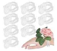 Elastic Pearl Wrist Bands 10pcs Elegant Wedding Wrist Band Handmade Diy Wrist Corsage Accessories for Making Corsage Bracelets