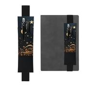 Elastic Pen Holder for Notebook Bookmark PU Leather Pencil Holder with Adjustable Band Pen Sleeve Pouch Golden background and crescent moon Pencil Case Pencil Pouch for Planners Binders Books