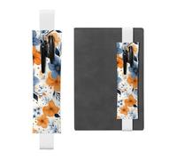 Elastic Pen Holder for Notebook Bookmark PU Leather Pencil Holder with Adjustable Band Pen Sleeve Pouch Blue and orange flowers on white background Pencil Case Pencil Pouch for Planners Binders Books
