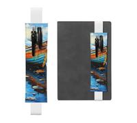 Elastic Pen Holder for Notebook, PU Leather Pen Sleeve Pouch for Gift | Boats And Sea Oil Paintings Pencil Case, Detachable Bookmark Journal Pencil Holder Case - Hold 2-3 Pens, White