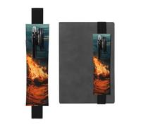 Elastic Pen Holder for Notebook, PU Leather Pen Sleeve Pouch for Gift | Fire By The Sea Pencil Case, Detachable Bookmark Journal Pencil Holder Case - Hold 2-3 Pens, Black