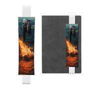 Elastic Pen Holder for Notebook, PU Leather Pen Sleeve Pouch for Gift | Fire By The Sea Pencil Case, Detachable Bookmark Journal Pencil Holder Case - Hold 2-3 Pens, White