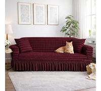 Elastic Polyester Seersucker Sofa Covers, Machine Washable, 360° Anti-Slip Fit for 1-4 Seater Sofas, Bury Two-Tone, Stretchable, Protector for Living Room