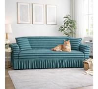 Elastic Polyester Seersucker Sofa Slipcovers, Machine Washable, Non-Slip 360° Fit for 1-4 Seater Sofas, Blue Gray Two-Tone, Protect Your Fur