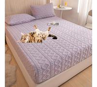 Elastic Quilted Bed Sheets for Winter-Soft Warm Machine Washable Breathable Anti Wrinkle Taffeta Fleece Mattress Protector Cover (Purple, King Size )