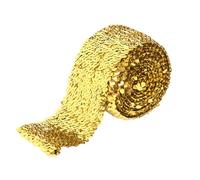 Elastic Sequin Trim, 3 Inch 8 Row Wide Flat Glitter Bling Fabric Paillette Sequin Ribbon, Metallic Stretch Sequin Strip Sewing DIY Embellishment, 5.5 Yards, Gold