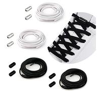 Elastic Shoelaces with Metal Capsule No Tie Rubber Shoe Laces with Quick Release / Rubber Laces Adjustable with Metal Closure, No Tie Shoelaces No More Tying Shoes for Children, 4 Pairs-2Black+2White,