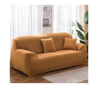 Elastic Sofa Cover 1 Seat Brown & Light Yellow Stretchable Anti-Slip Polyester Slipcover for 90-140cm Furniture Modern Monochrome Design