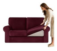 Elastic Sofa Cover 2-Seater Slipcovers for Cushions & Backrests Soft Velvet Couch Protector Washable Fitted Settee Cover 5-Piece Set (Bury Lar)