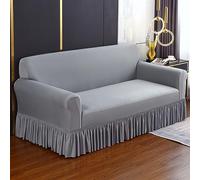 Elastic Sofa Cover Anti-Dust & Non-Slip Furniture Protector Lace Decoration for Living Room Stretchable Universal Fit (190-230cm Gray) - Four Seasons Use