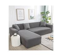 Elastic Sofa Cover for 2 Seater with Right Chaise Gray Stretch Couch SlipcoverPolyester Furniture Protector Solid Color Easy to Clean