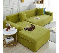 Elastic Sofa Cover for 3/4 Seater with Chaise - 2-Piece Stretch Slipcover, Cat-Proof Fur Protector, Easy Care, Slish Green A - Ideal Home Decor Solut