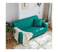Elastic Sofa Cover for 4-Seater Stretchable Right Armrest Slipcover Solid Color Blue Green Polyester for Living Room Sofa Protection.