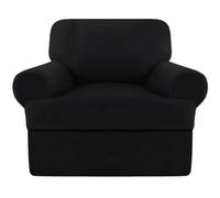 Elastic Sofa Cover Set, 2 Pieces Stretch Couch Protector for 1-Seat Sofa, Adjustable Cushion Slipcovers, Black T-Cushion Design for Enhanced Fit