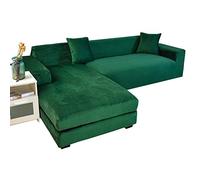 Elastic Sofa Cover Set L-Sd Velvet Couch Protector 2-Piece Soft Slipcover with Elastic Bottom for Dogs & Cats - Fits 2-Seater + 2-Seater
