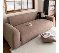 Elastic Sofa Cover Universal Fleece Stretchable Couch Protector for 1/2/3/4/5 Seater Ribbed Design Sofa Throws Brown Fits 145 185 cm
