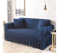 Elastic Sofa Cover with Ruffled Skirt Soft Stretch Spx 3D Bubble Design Fabric Fur Protect KidsFriendly Fits 2Seater Sofa