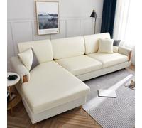 Elastic sofa cushion covers replacement, Waterproof imitation leather technology fabric sofa seat cushions, Anti-cat scratch wearable sofa slipcovers (off white,size 2)