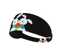 Elastic Sports Headband DLXW Gray Rabbit Pulling Radish Picture Soft and Comfortable Moisture-Wicking Suitable for Yoga and Running