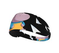 Elastic Sports Headband DLXW Hippo Playing with Paper Airplanes Picture Soft and Comfortable Moisture-Wicking Suitable for Yoga and Running