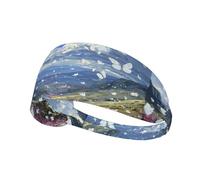 Elastic Sports Headband DLXW White Butterfly in The Valley Picture Soft and Comfortable Moisture-Wicking Suitable for Yoga and Running