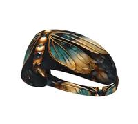 Elastic Sports Headband Gold Color Delicate Dragonfly Flower Printed Elastic Sports Headband Suitable for Sports Travel and Indoor Fitness