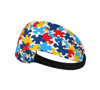 Elastic Sports Headband Hairband AEKGOHP autism awareness puzzle pieces heart Prints Quick Drying, Moisture Wicking