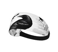 Elastic Sports Headband Hairband AEKGOHP Black Crow Birds Prints Quick Drying, Moisture Wicking