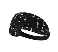 Elastic Sports Headband Hairband AEKGOHP black music notes Prints Quick Drying, Moisture Wicking