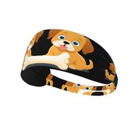 Elastic Sports Headband Hairband AEKGOHP Two puppies chewing a bone Prints Quick Drying, Moisture Wicking