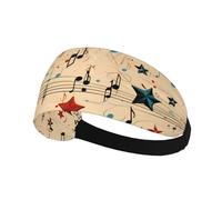 Elastic Sports Headband Hairband AEKGOHP vintage music note art Prints Quick Drying, Moisture Wicking