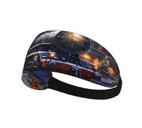 Elastic Sports Headband Hairband AEKGOHP Winter Christmas Snow Night Railway Train Prints Quick Drying, Moisture Wicking