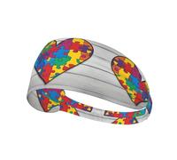 Elastic Sports Headband Hairband BROLEO Autism Awareness Puzzle Pieces Heart Printing Quick Drying, Moisture Wicking