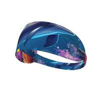 Elastic Sports Headband Hairband BROLEO Beautiful Underwater World Dolphins Coral Printing Quick Drying, Moisture Wicking
