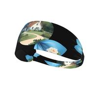 Elastic Sports Headband Hairband BROLEO Blue Bow Cottage Printing Quick Drying, Moisture Wicking