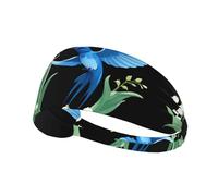 Elastic Sports Headband Hairband BROLEO Blue swallow under the lily of the valley Printing Quick Drying, Moisture Wicking