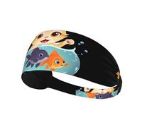 Elastic Sports Headband Hairband BROLEO Kitten stealing fish Prints Soft, Breathable, Quick-Dry