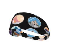 Elastic Sports Headband Hairband BROLEO Landscape Badge Prints Soft, Breathable, Quick-Dry