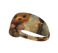 Elastic Sports Headband Hairband BROLEO Little bear under the shiny leaves Prints Soft, Breathable, Quick-Dry