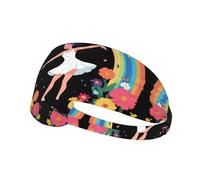 Elastic Sports Headband Hairband BROLEO Little girl dancing under the rainbow Printing Quick Drying, Moisture Wicking