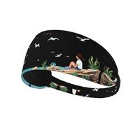 Elastic Sports Headband Hairband BROLEO little girl watching seagulls on the reef Printing Quick Drying, Moisture Wicking